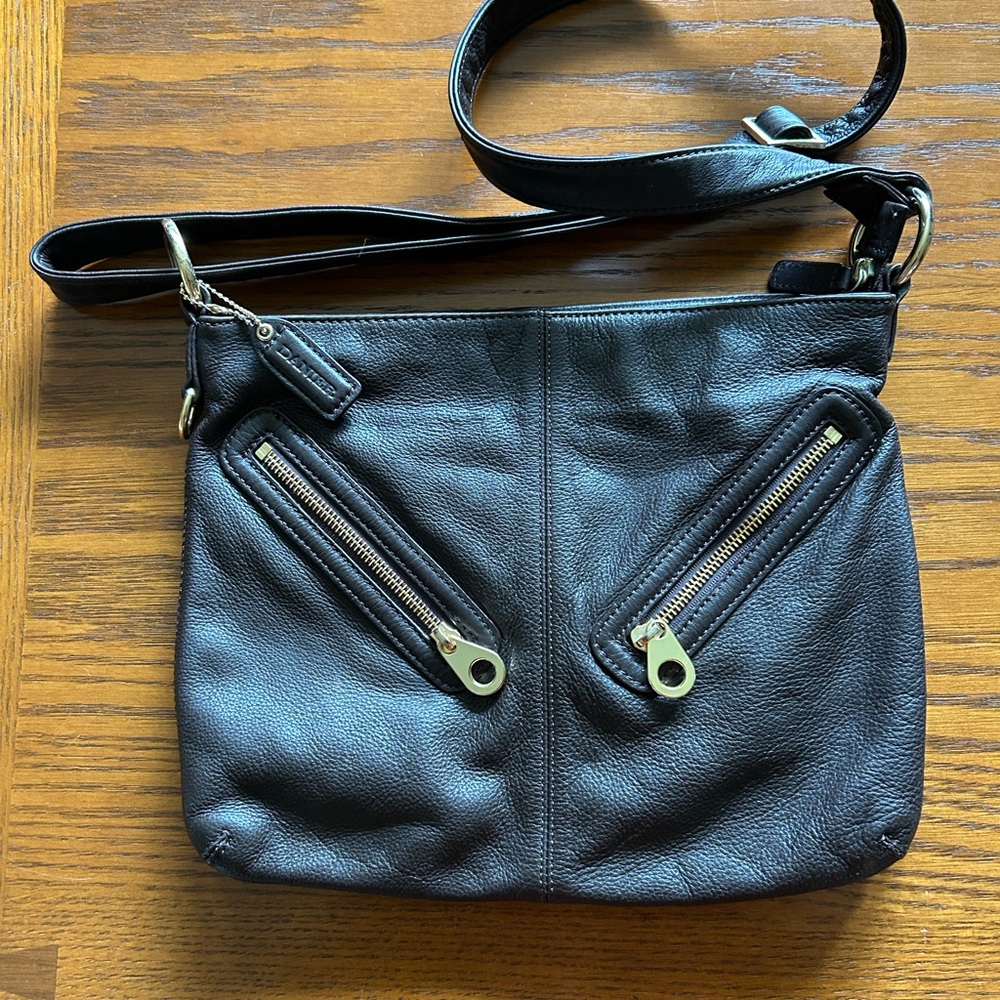 Brown Leather Crossbody Bag with Gold Accents